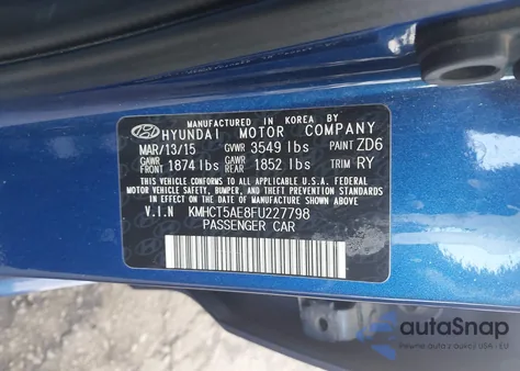 2015 Hyundai Accent Gs из США, поврежденный, VIN KMHCT5AE8FU227798